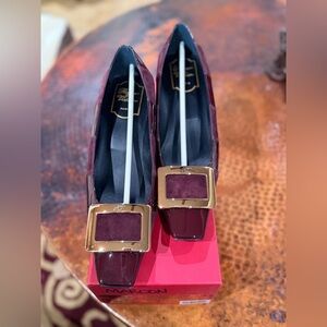 Roger Vivier Burgundy Heels with Gold Buckle